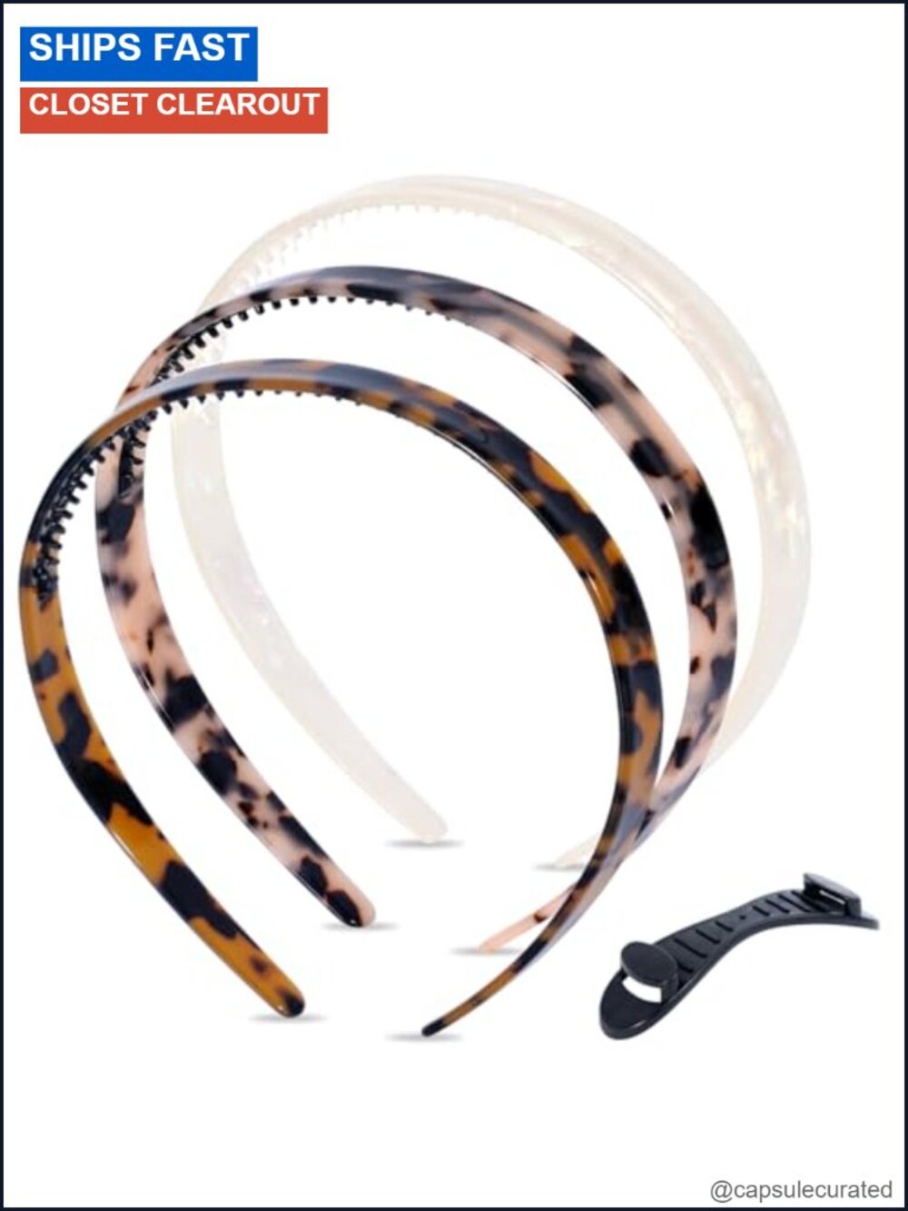 3 PCS Tortoise Shell Headbands Non-Slip Grip Thin Hairbands Women Girls Acetate